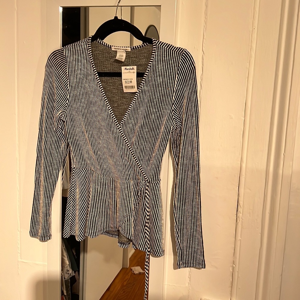 Caution to the Wind black and white striped blouse